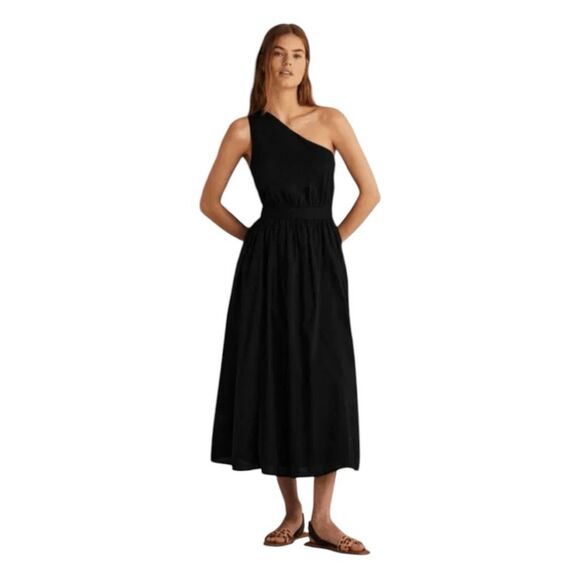 Boden One Shoulder Midi Dress Black Cotton Knit Side Zip Fit n Flare 8 - Picture 1 of 10